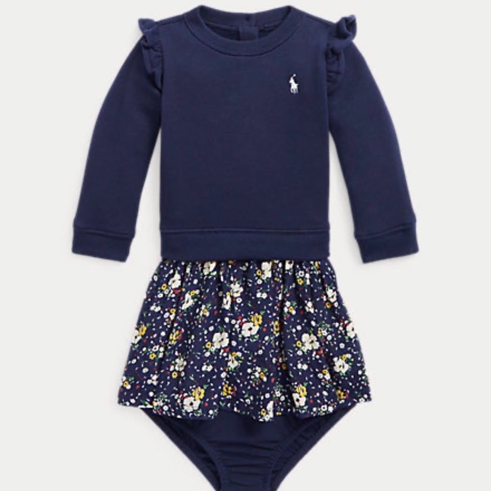 Thanksgiving dress - Ralph Lauren Baby Girl Floral Fleece Sweatshirt Dress -6m